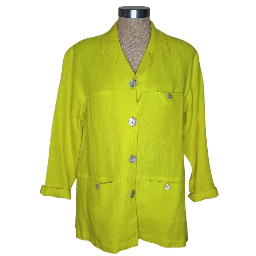 Vtg David Dart Shirt Womens Sz P (8) Yellow Pockets  Button Front Lagenlook
